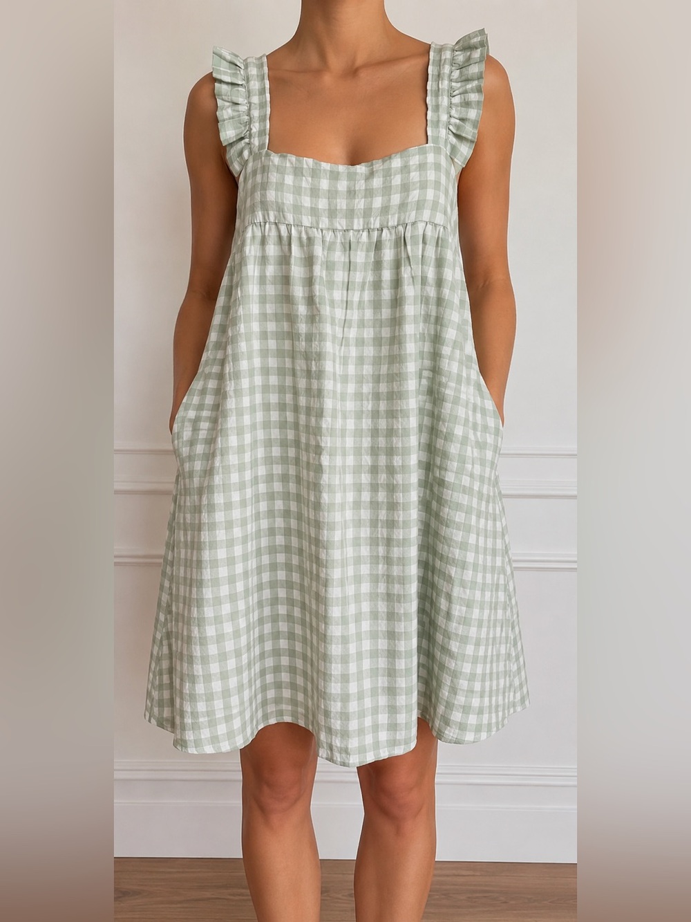 mittoshop Light Sage Green Gingham Dress